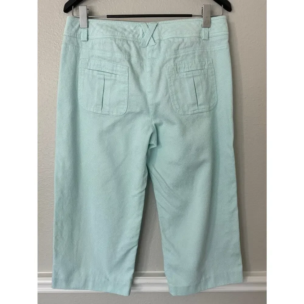 Sandro Light Blue Aqua Textured‎ Wide Leg Cropped Capri Pants Size 10